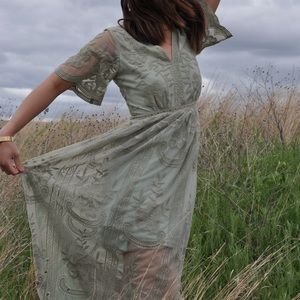 Long olive embroidered dress